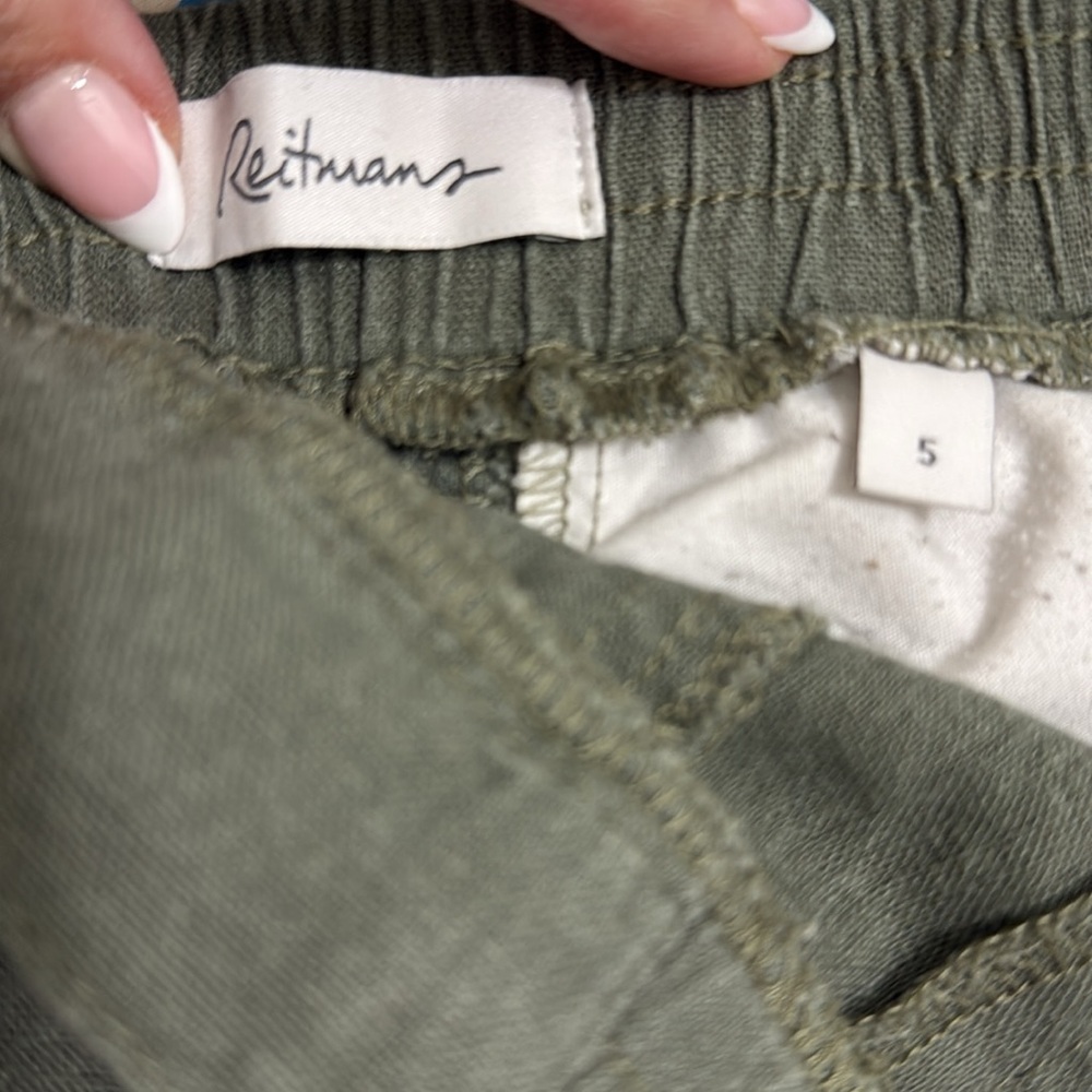Women's Army Green Shorts linen blend size 5 with pockets, elastic drawstring. - Picture 9 of 10